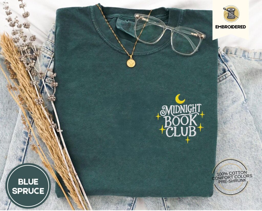Blue Spruce Midnight Book Club Embroidered T-Shirt