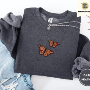 Dark Heather Monarch Butterfly Duo Embroidered Sweatshirt