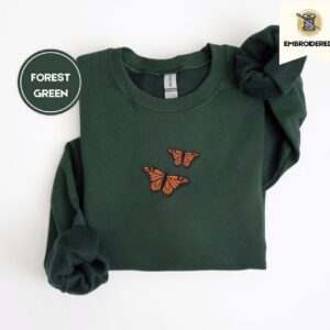 Forest Green Monarch Butterfly Duo Embroidered Sweatshirt