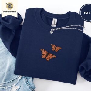 Navy Monarch Butterfly Duo Embroidered Sweatshirt