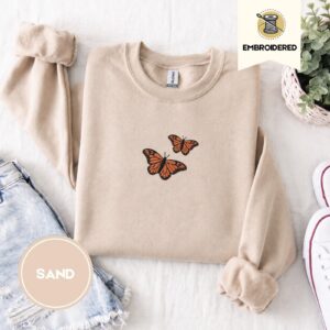 Sand Monarch Butterfly Duo Embroidered Sweatshirt