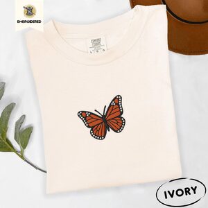 Ivory Monarch Butterfly Embroidered T-Shirt