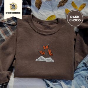 Dark Chocolate Monarch Butterfly Open Book Embroidered Sweatshirt