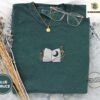 Blue Spruce Moon and Mushroom Book Embroidered T-Shirt