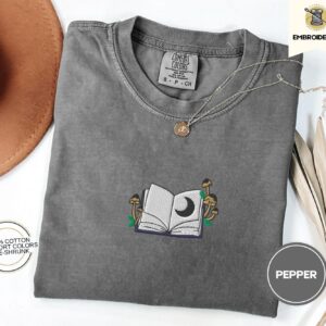 Pepper Moon and Mushroom Book Embroidered T-Shirt