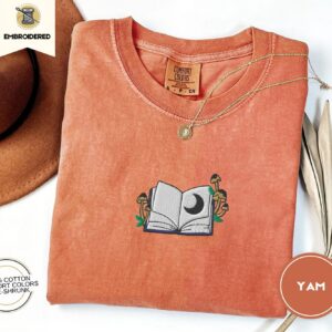 Yam Moon and Mushroom Book Embroidered T-Shirt