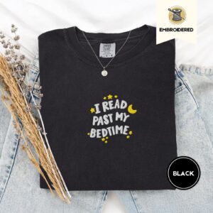 Black Moon And Yellow Stars Embroidered T-Shirt