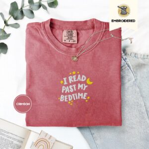 Crimson Moon And Yellow Stars Embroidered T-Shirt