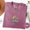 Berry Moonlit Mountains and Book Embroidered T-Shirt
