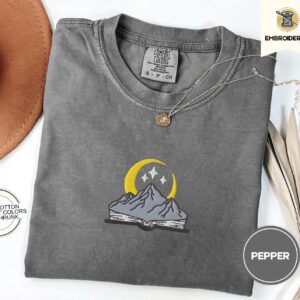 Pepper Moonlit Mountains and Book Embroidered T-Shirt
