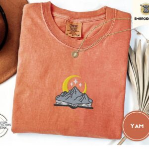 Yam Moonlit Mountains and Book Embroidered T-Shirt
