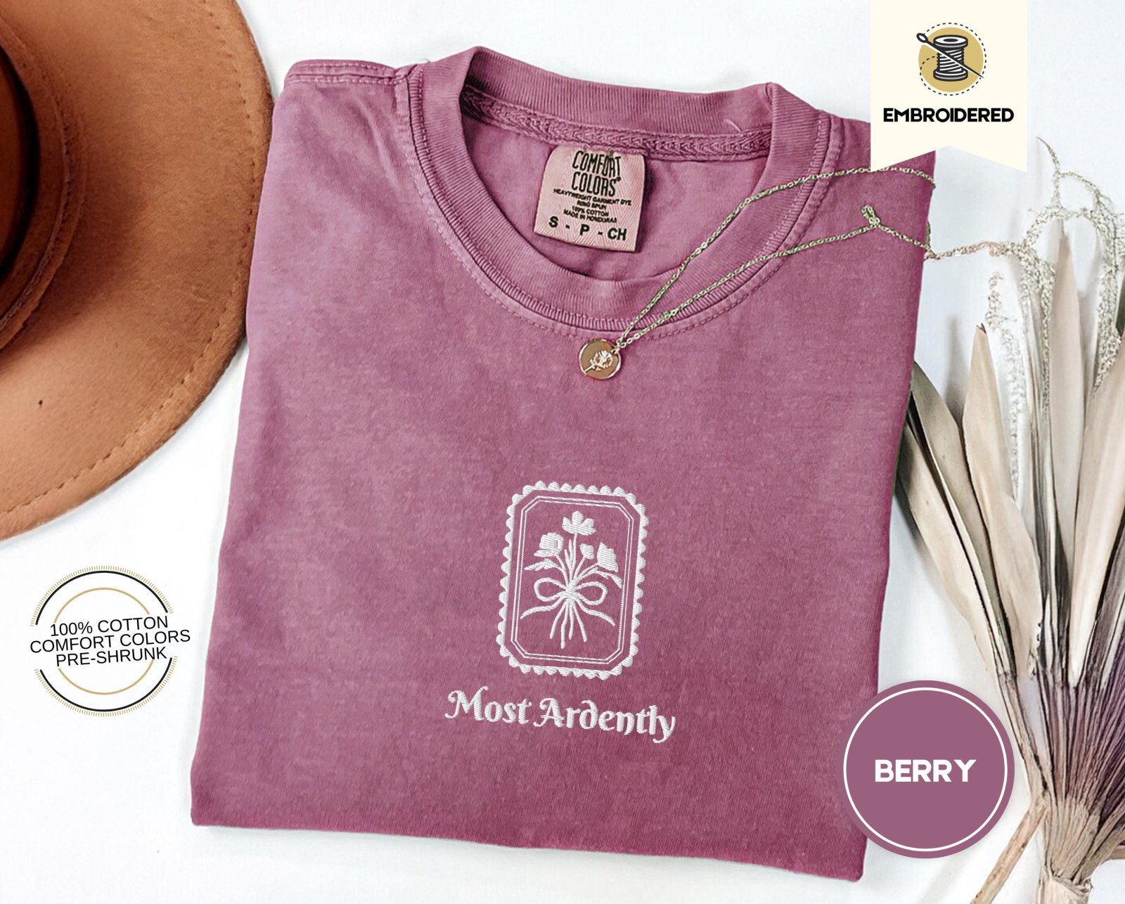 Berry Most Ardently Floral Embroidered T-Shirt