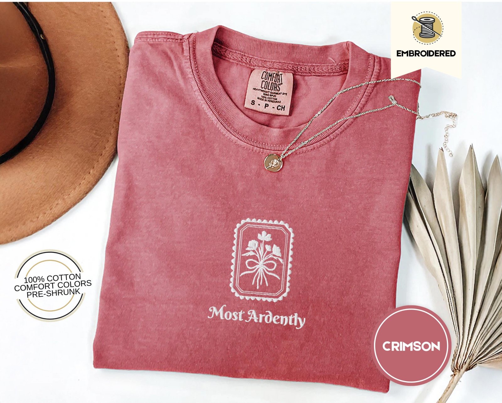 Crimson Most Ardently Floral Embroidered T-Shirt