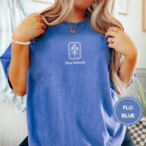 Person wearing a flo blue Most Ardently Floral Embroidered T-Shirt