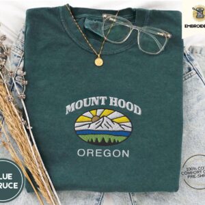 Blue Spruce Mount Hood Oregon Embroidered T-Shirt