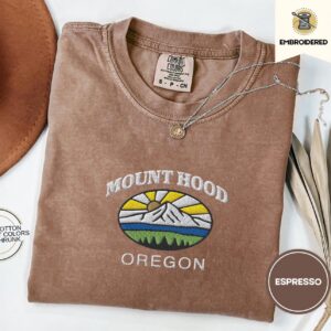 Espresso Mount Hood Oregon Embroidered T-Shirt