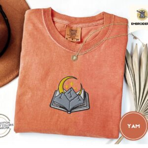Yam Mountain Moon and Book Embroidered T-Shirt
