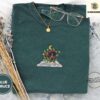 Blue Spruce Mushroom and Moon Book Embroidered T-Shirt