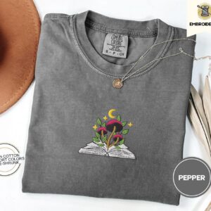 Pepper Mushroom and Moon Book Embroidered T-Shirt