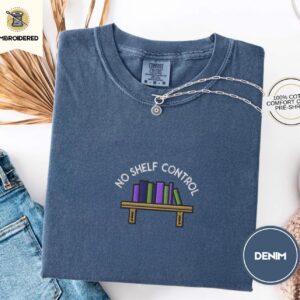 Denim No Shelf Control Bookshelf Embroidered T-Shirt