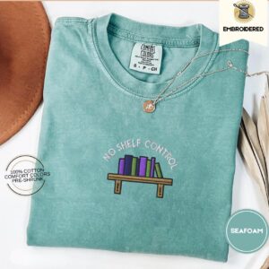 Seafoam No Shelf Control Bookshelf Embroidered T-Shirt