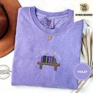 Violet No Shelf Control Bookshelf Embroidered T-Shirt