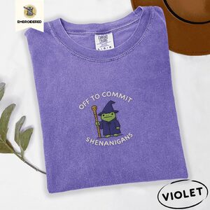 Violet Off to Commit Shenanigans Frog Embroidered T-Shirt