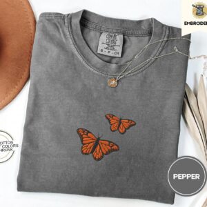 Pepper Orange Butterflies Embroidered T-Shirt