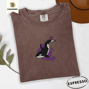 Espresso Orca and Lilacs Embroidered T-Shirt