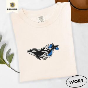 Ivory Orca and Waves Embroidered T-Shirt