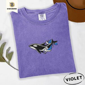 Violet Orca and Waves Embroidered T-Shirt