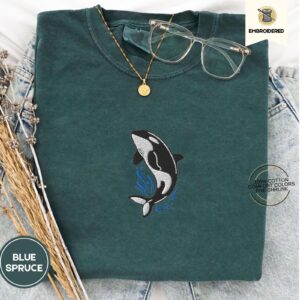Blue Spruce Orca Splash Embroidered T-Shirt