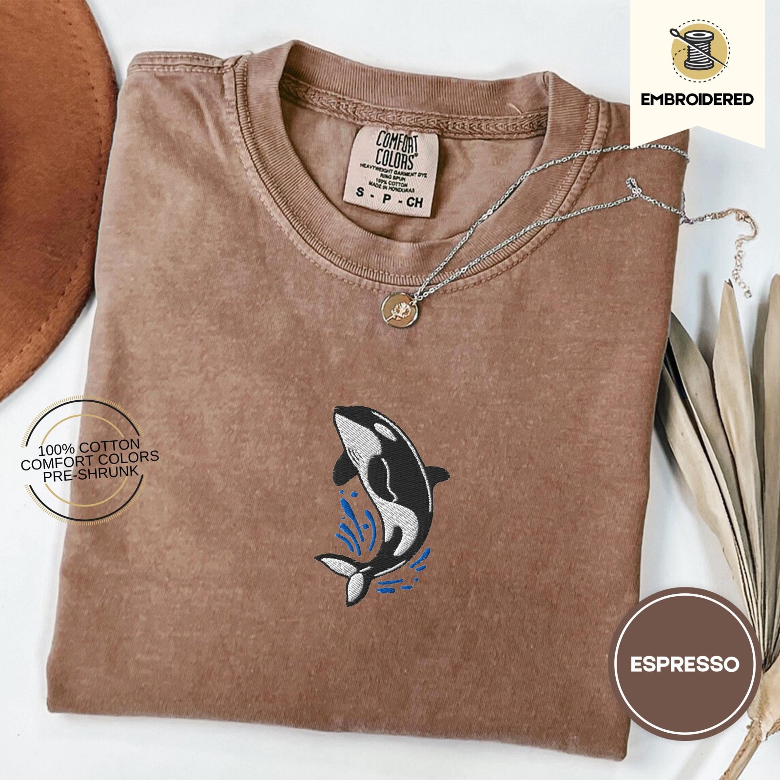 Espresso Orca Splash Embroidered T-Shirt
