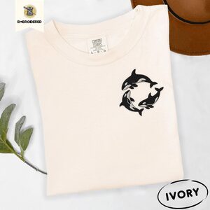 Ivory Orca Whales Embroidered T-Shirt