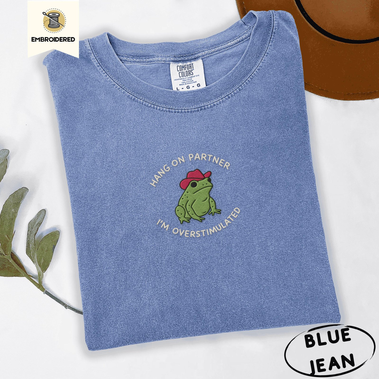 Blue Jean Overstimulated Cowboy Frog Embroidered T-Shirt