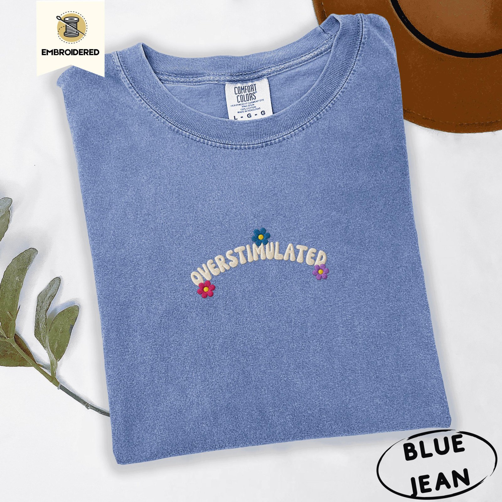 Blue Jean Overstimulated Floral Embroidered T-Shirt