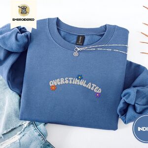 Indigo Blue Overstimulated Flowers Embroidered Sweatshirt