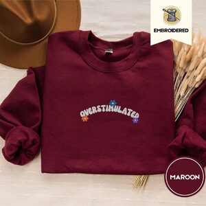 Maroon Overstimulated Flowers Embroidered Sweatshirt