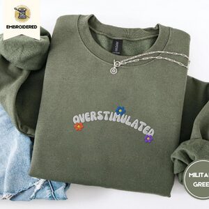 Military Green Overstimulated Flowers Embroidered Sweatshirt
