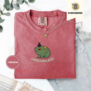 Crimson Overstimulated Frog Embroidered T-Shirt