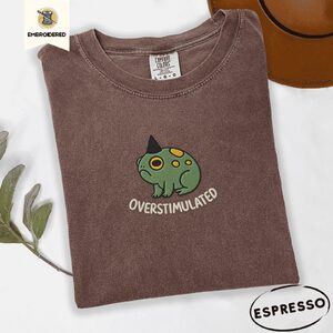 Espresso Overstimulated Frog Embroidered T-Shirt