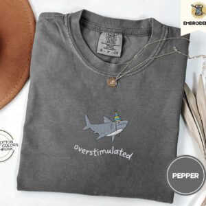 Pepper Overstimulated Party Shark Embroidered T-Shirt