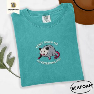 Seafoam Overstimulated Possum Embroidered T-Shirt