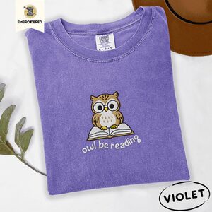 Violet Owl Be Reading Embroidered T-Shirt