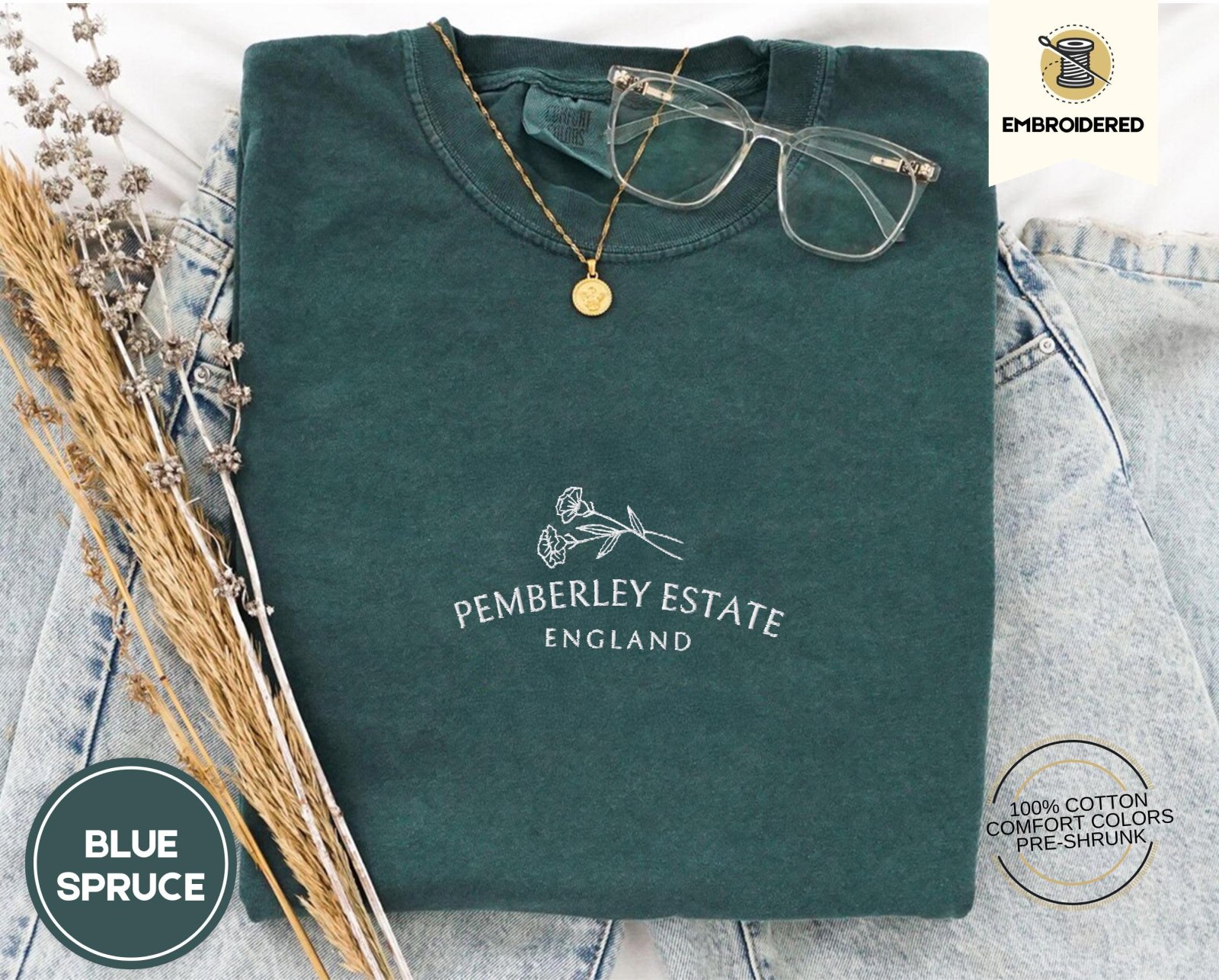 Blue Spruce Pemberley Estate Floral Embroidered T-Shirt