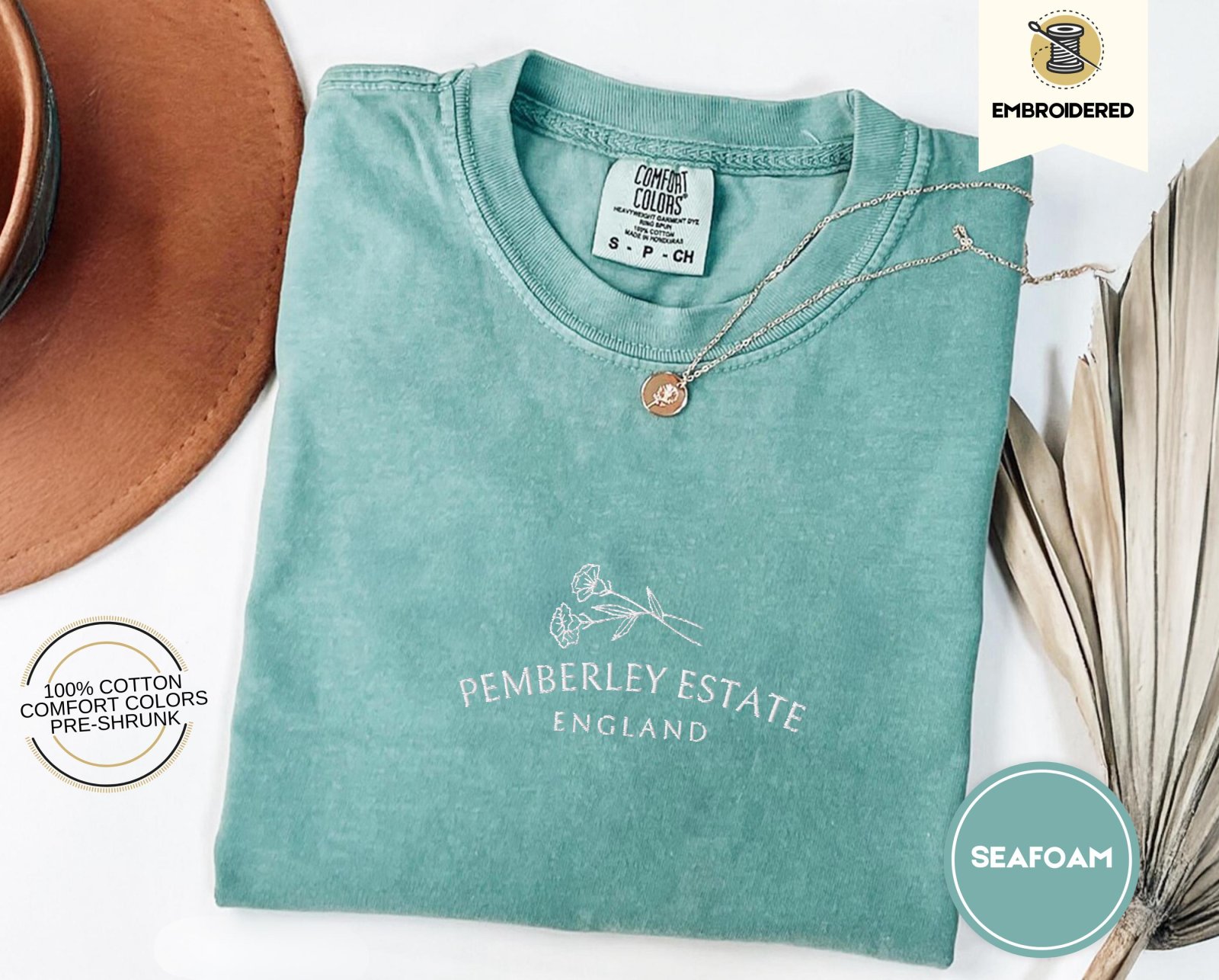 Flat lay of the Pemberley Estate Floral Embroidered T-Shirt