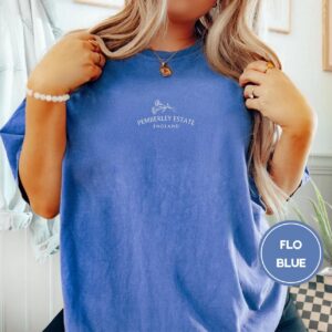 Person wearing a flo blue Pemberley Estate Floral Embroidered T-Shirt