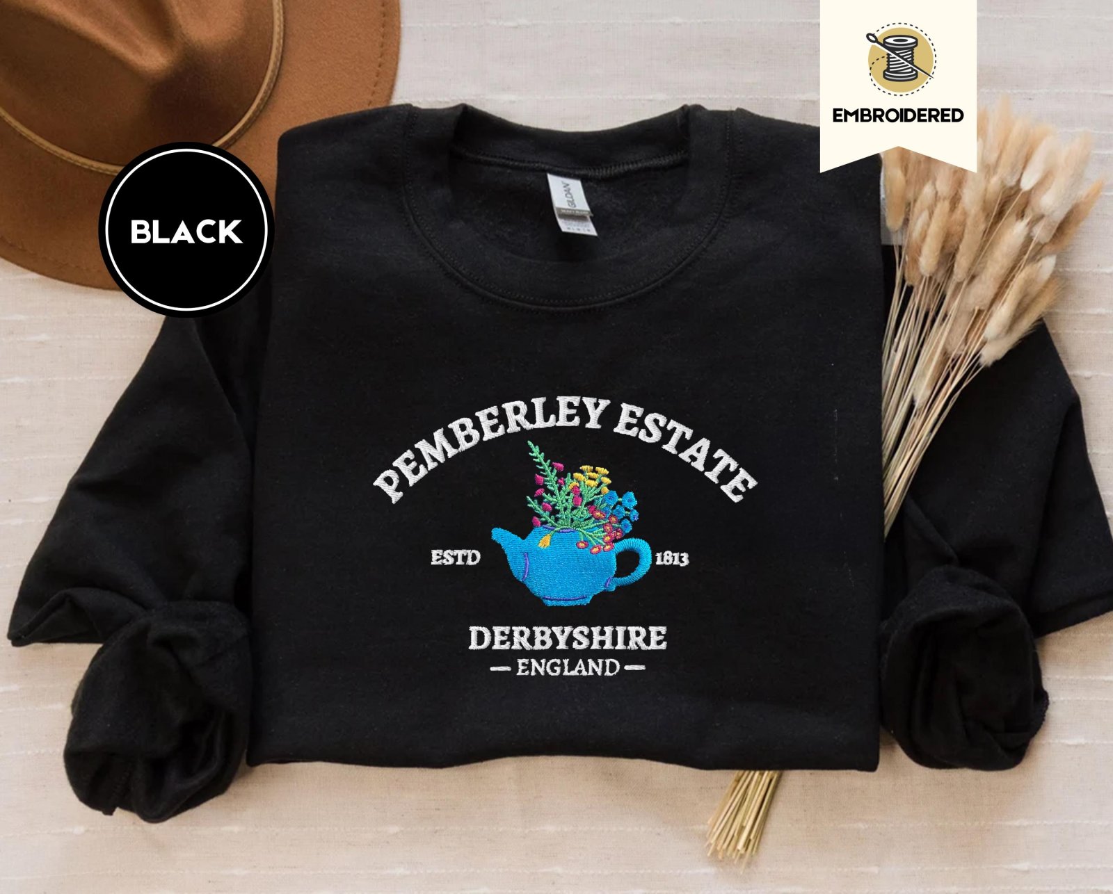 Black Pemberley Estate Floral Teapot Embroidered Sweatshirt