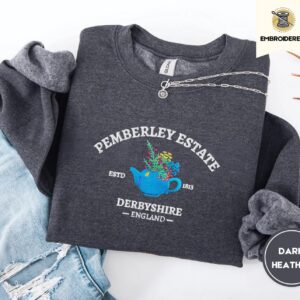 Dark Heather Pemberley Estate Floral Teapot Embroidered Sweatshirt