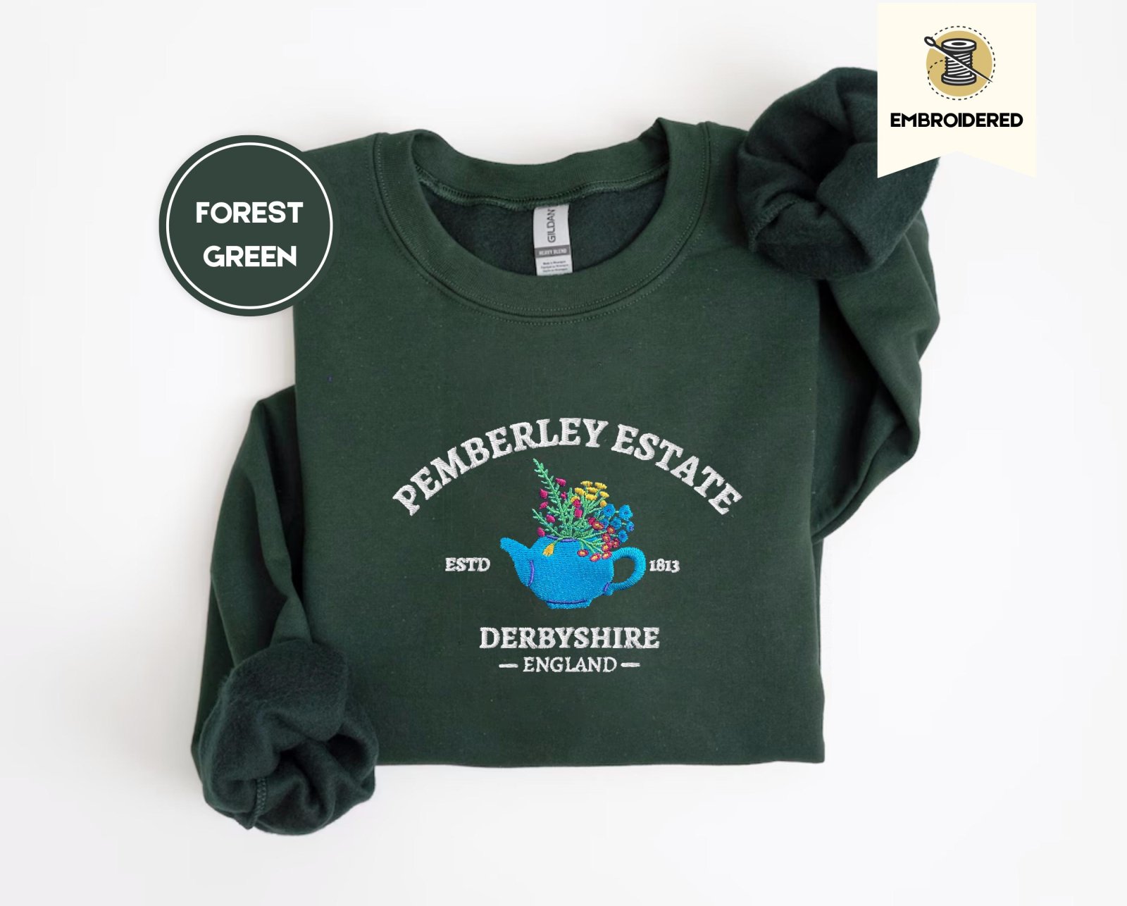 Forest Green Pemberley Estate Floral Teapot Embroidered Sweatshirt